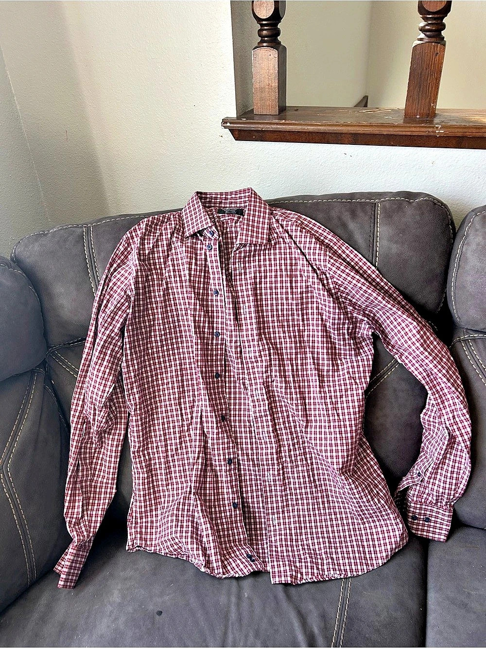 Nordstrom Men's Shop Non-Iron Plaid Trim Fit Dress Shirt Large